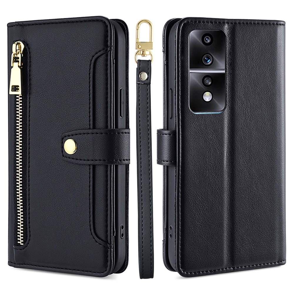Anti-scratch Phone Case for Honor 80 GT 5G Zipper Pocket Card Slots Flip Leather Phone Cover with Straps Anti-scratch Phone Case for Honor 80 GT 5G Zipper Pocket Card Slots Flip Leather Phone Cover with Straps